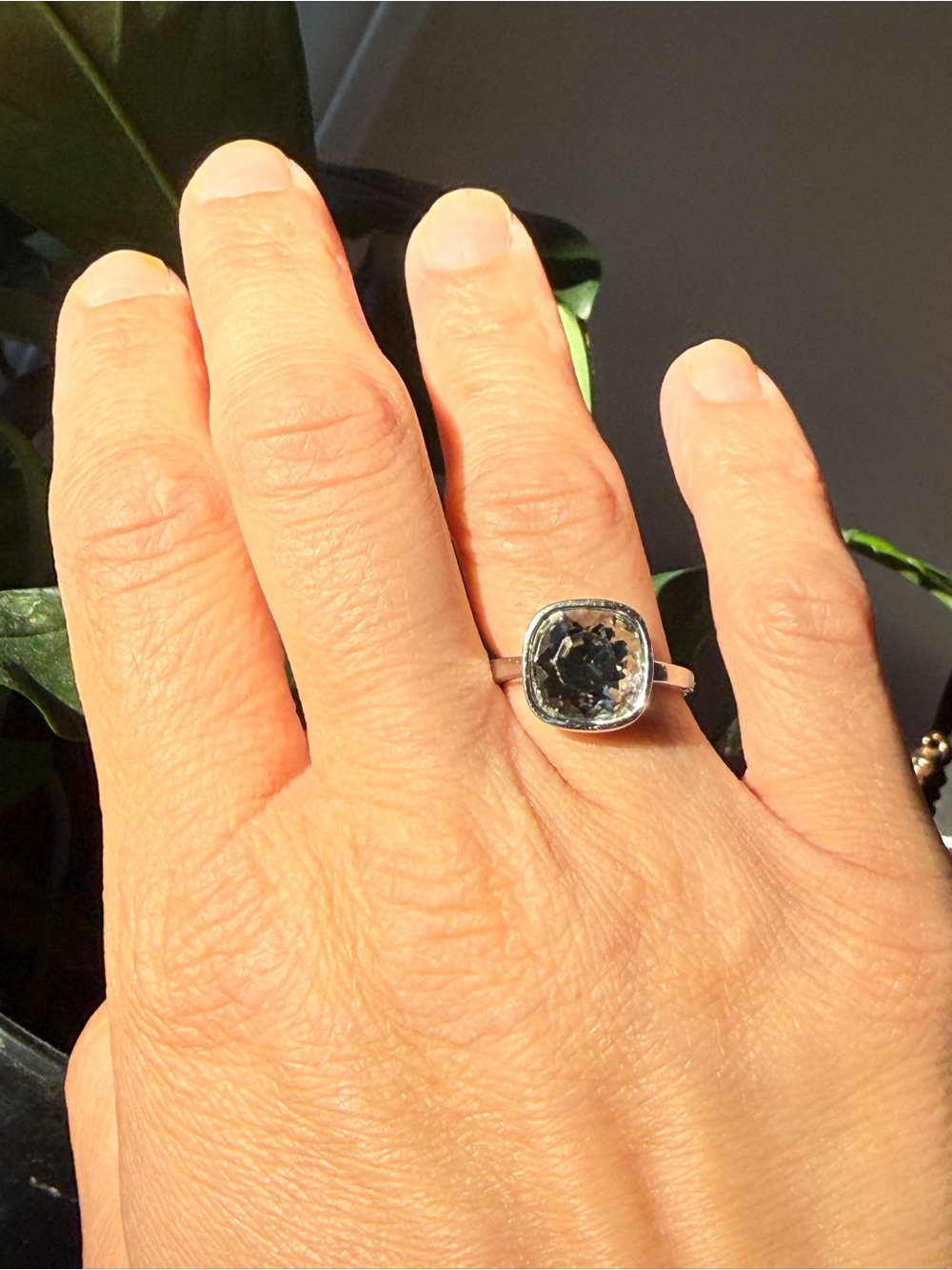 Swarovski cocktail ring with grey clear stone statement Ring silver big ring